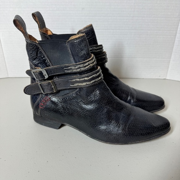 Bed Stu Black Leather Western Double Buckle Italian Made Ankle Boots Size 8.5 - Picture 5 of 16
